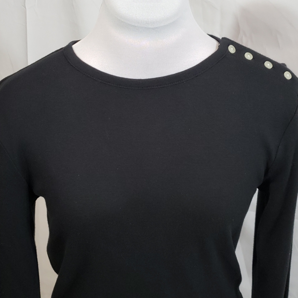 NWT Chaps Black 3/4 Sleeve Cotton Top Size Small - Picture 2 of 5